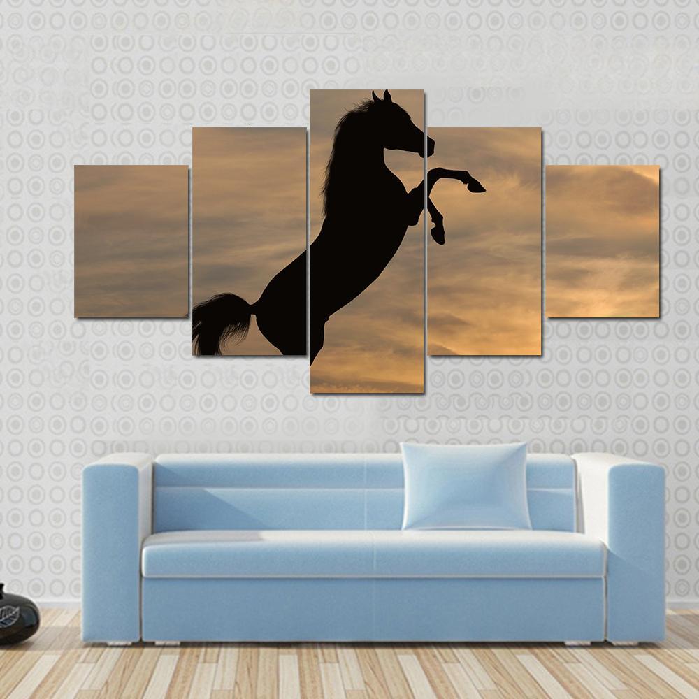 Horse In Sunset Canvas Wall Art-5 Star-Gallery Wrap-62" x 32"-Tiaracle