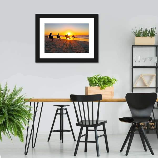 Horse Riding On Beach At Sunset Canvas Wall Art-3 Horizontal-Gallery Wrap-25" x 16"-Tiaracle