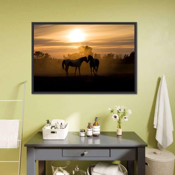 Horses In Love Canvas Wall Art-1 Piece-Floating Frame-24" x 16"-Tiaracle