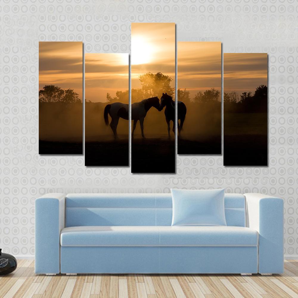 Horses In Love Canvas Wall Art-5 Pop-Gallery Wrap-47" x 32"-Tiaracle