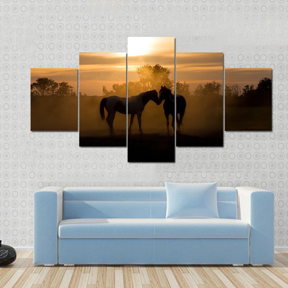 Horses In Love Canvas Wall Art-5 Star-Gallery Wrap-62" x 32"-Tiaracle