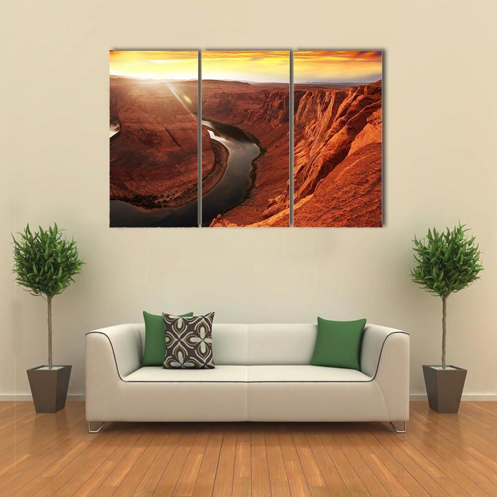 Horseshoe Bend At Sunset Canvas Wall Art-3 Horizontal-Gallery Wrap-37" x 24"-Tiaracle