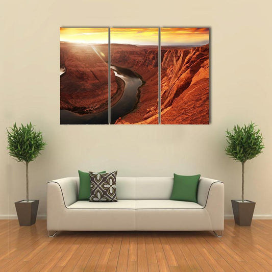 Horseshoe Bend At Sunset Canvas Wall Art-3 Horizontal-Gallery Wrap-37" x 24"-Tiaracle