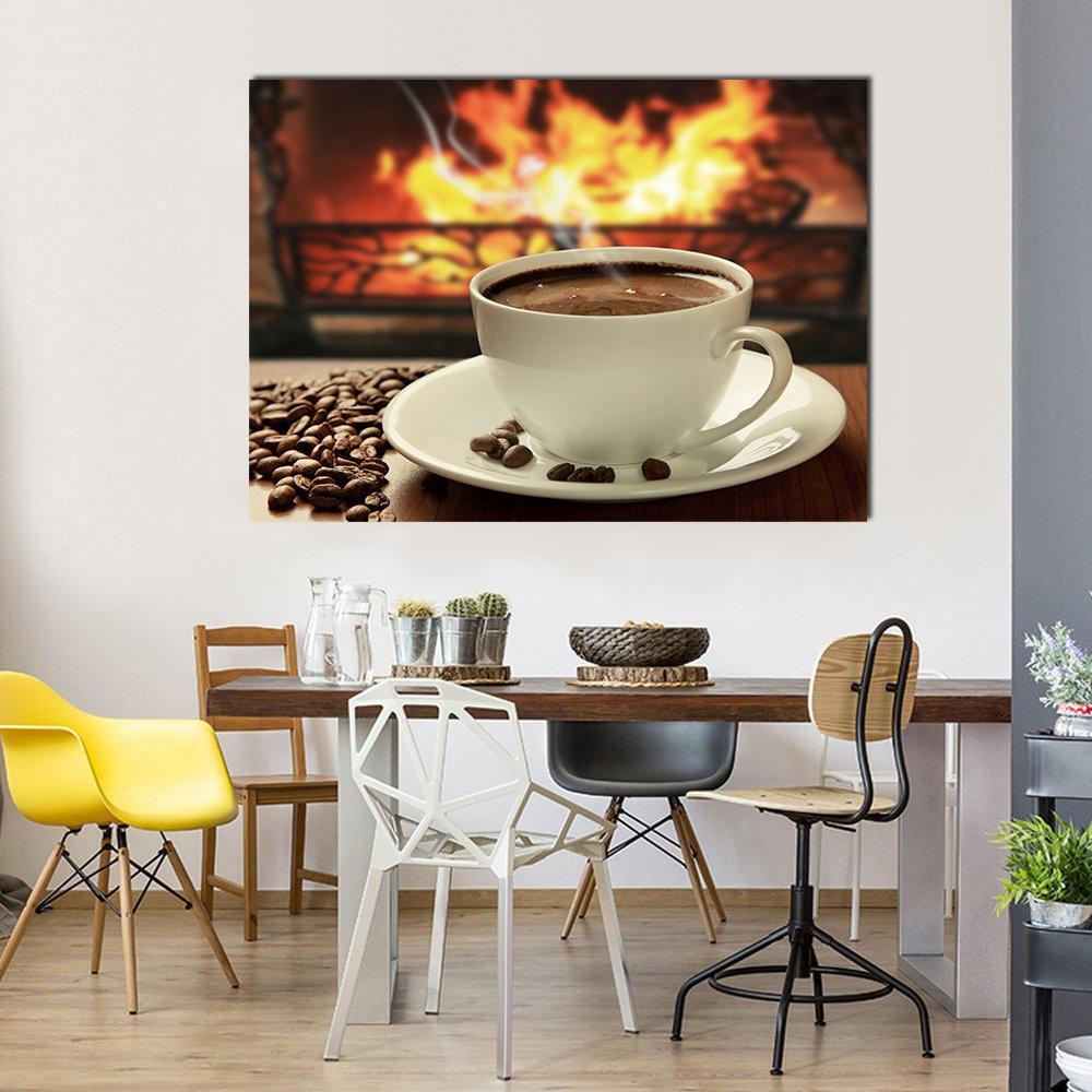 Hot Coffee Near Fireplace Canvas Wall Art-1 Piece-Gallery Wrap-48" x 32"-Tiaracle