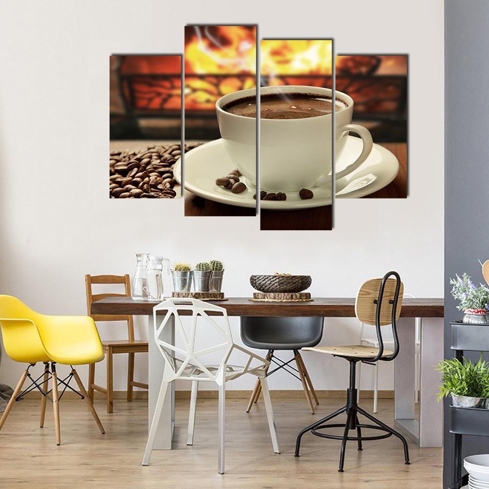 Hot Coffee Near Fireplace Canvas Wall Art-4 Pop-Gallery Wrap-50" x 32"-Tiaracle