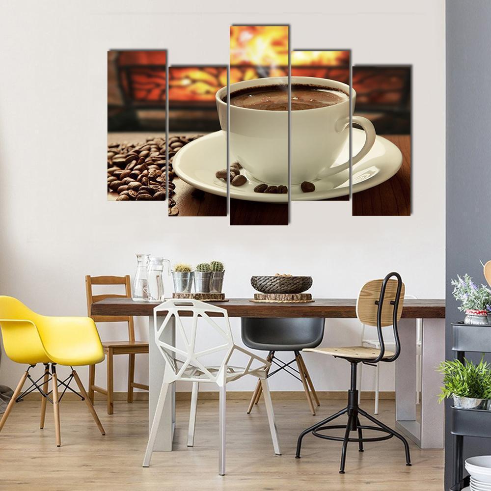 Hot Coffee Near Fireplace Canvas Wall Art-5 Pop-Gallery Wrap-47" x 32"-Tiaracle