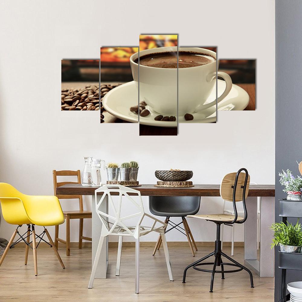 Hot Coffee Near Fireplace Canvas Wall Art-5 Star-Gallery Wrap-62" x 32"-Tiaracle