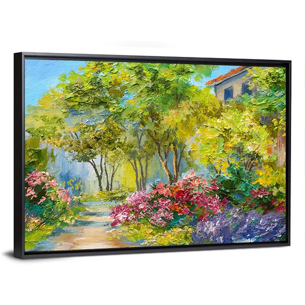 House In Summer Forest Canvas Wall Art-3 Horizontal-Gallery Wrap-25" x 16"-Tiaracle