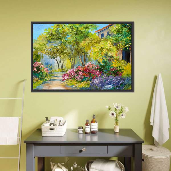 House In Summer Forest Canvas Wall Art-1 Piece-Floating Frame-24" x 16"-Tiaracle