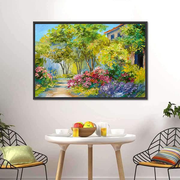 House In Summer Forest Canvas Wall Art-3 Horizontal-Gallery Wrap-25" x 16"-Tiaracle