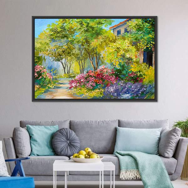 House In Summer Forest Canvas Wall Art-3 Horizontal-Gallery Wrap-25" x 16"-Tiaracle