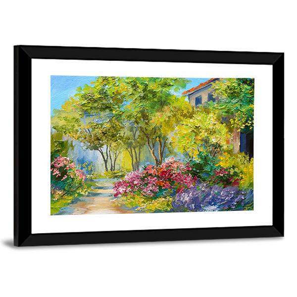 House In Summer Forest Canvas Wall Art-3 Horizontal-Gallery Wrap-25" x 16"-Tiaracle