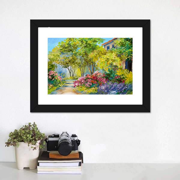 House In Summer Forest Canvas Wall Art-1 Piece-Framed Print-20" x 16"-Tiaracle