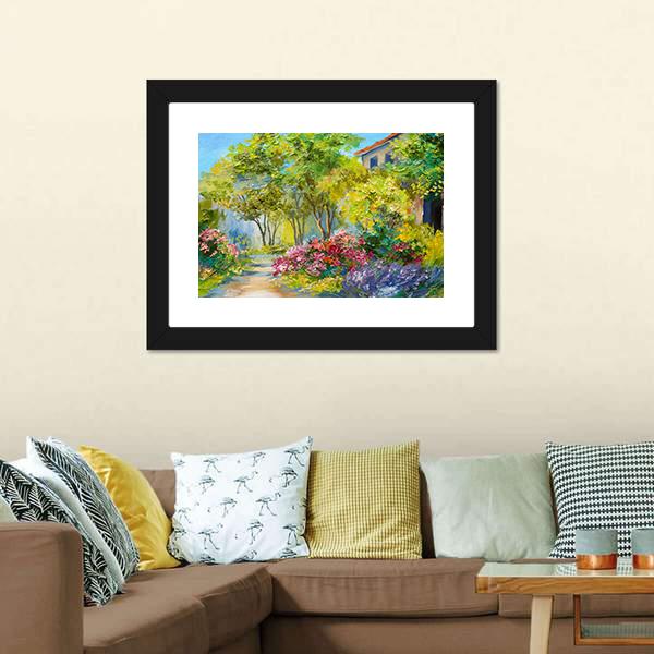 House In Summer Forest Canvas Wall Art-3 Horizontal-Gallery Wrap-25" x 16"-Tiaracle