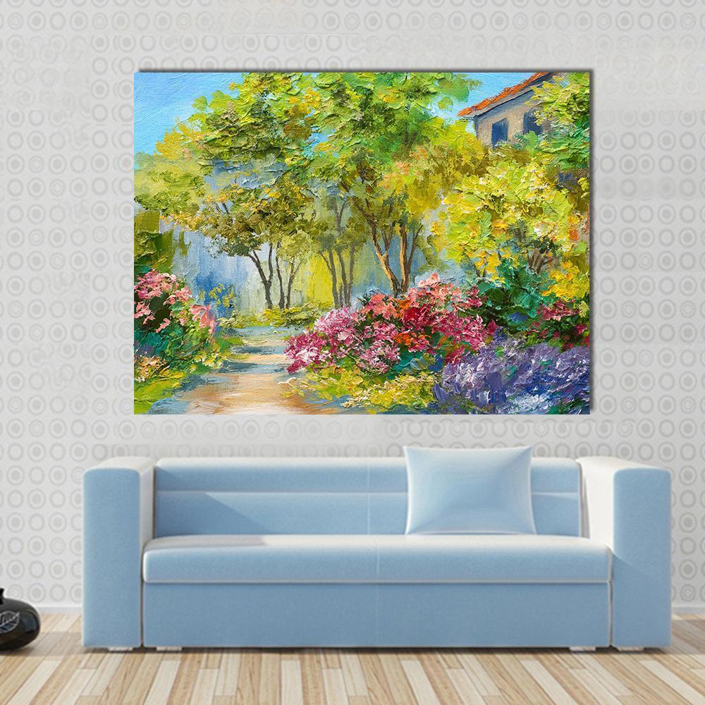 House In Summer Forest Canvas Wall Art-1 Piece-Gallery Wrap-48" x 32"-Tiaracle