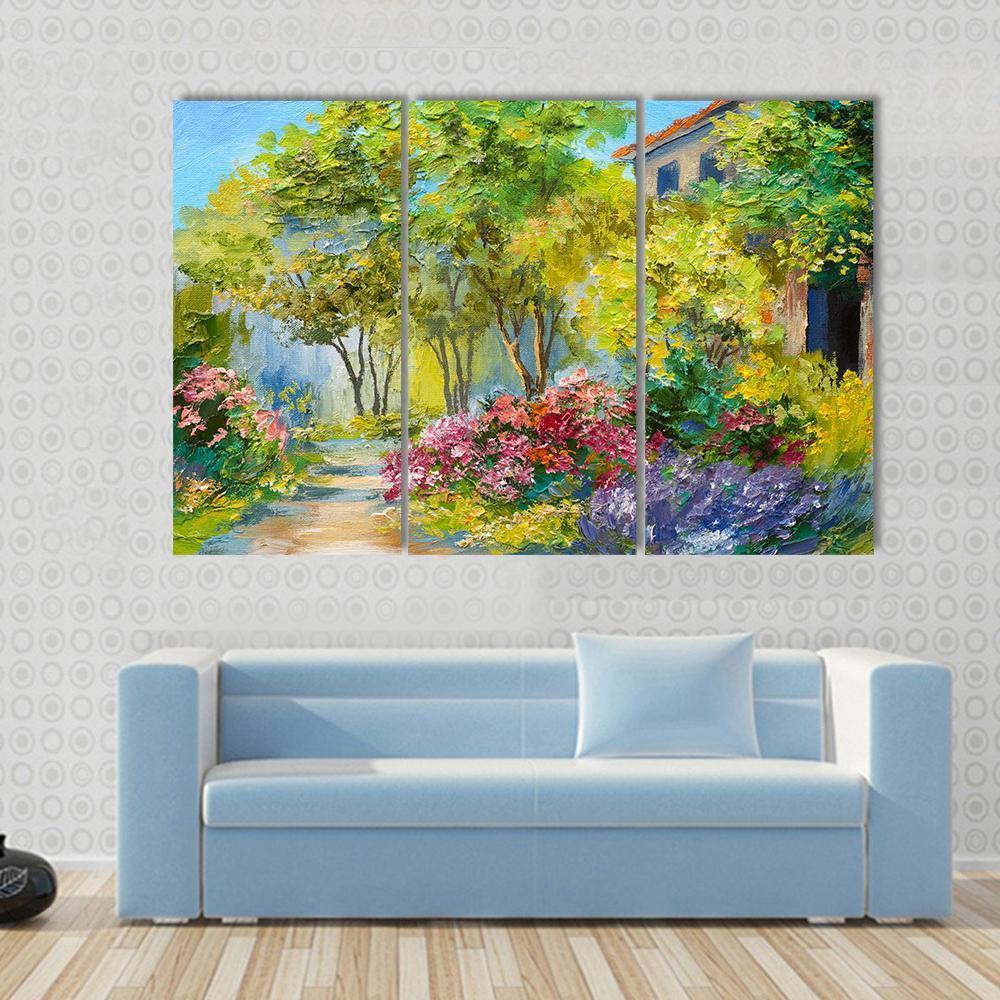 House In Summer Forest Canvas Wall Art-3 Horizontal-Gallery Wrap-37" x 24"-Tiaracle