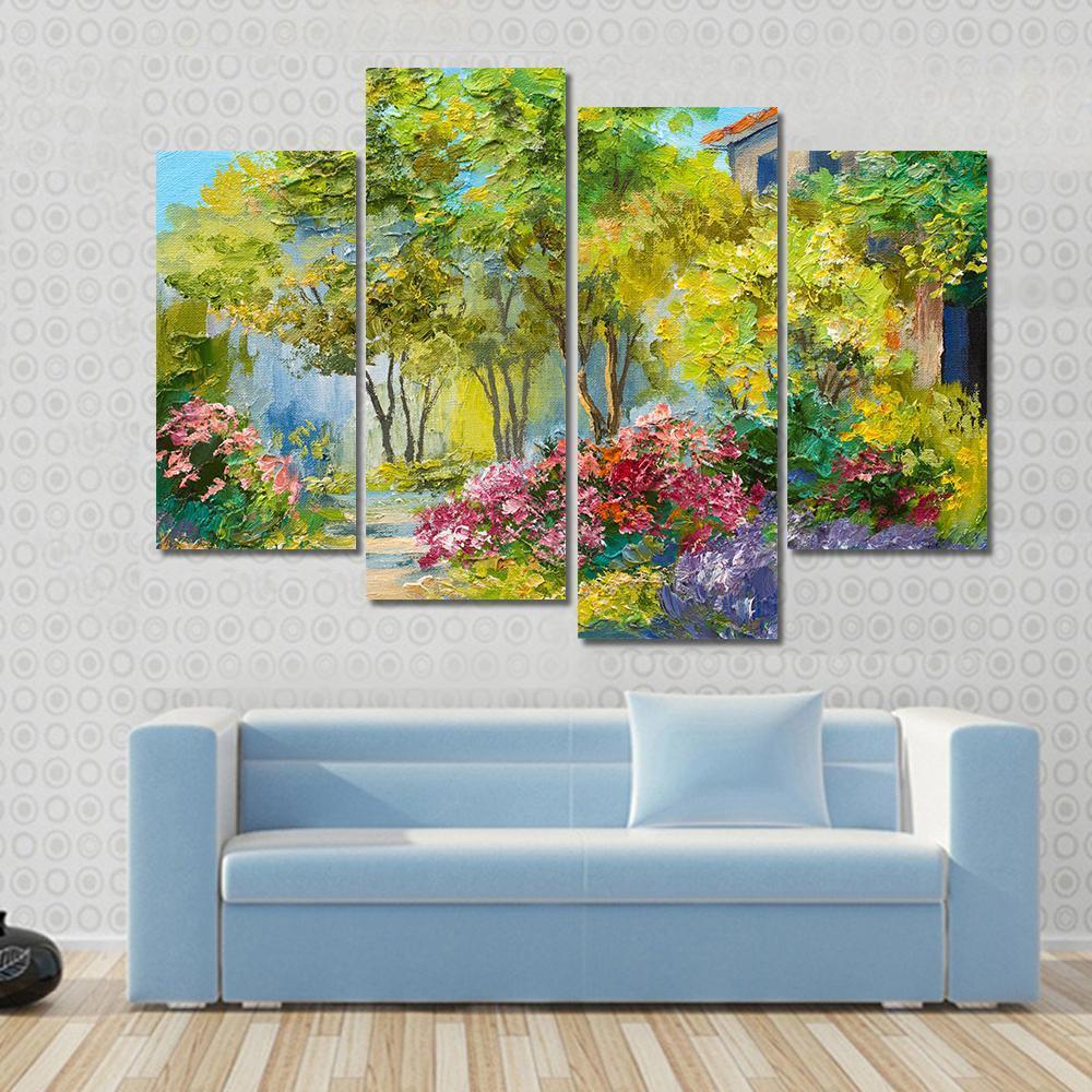 House In Summer Forest Canvas Wall Art-4 Pop-Gallery Wrap-50" x 32"-Tiaracle