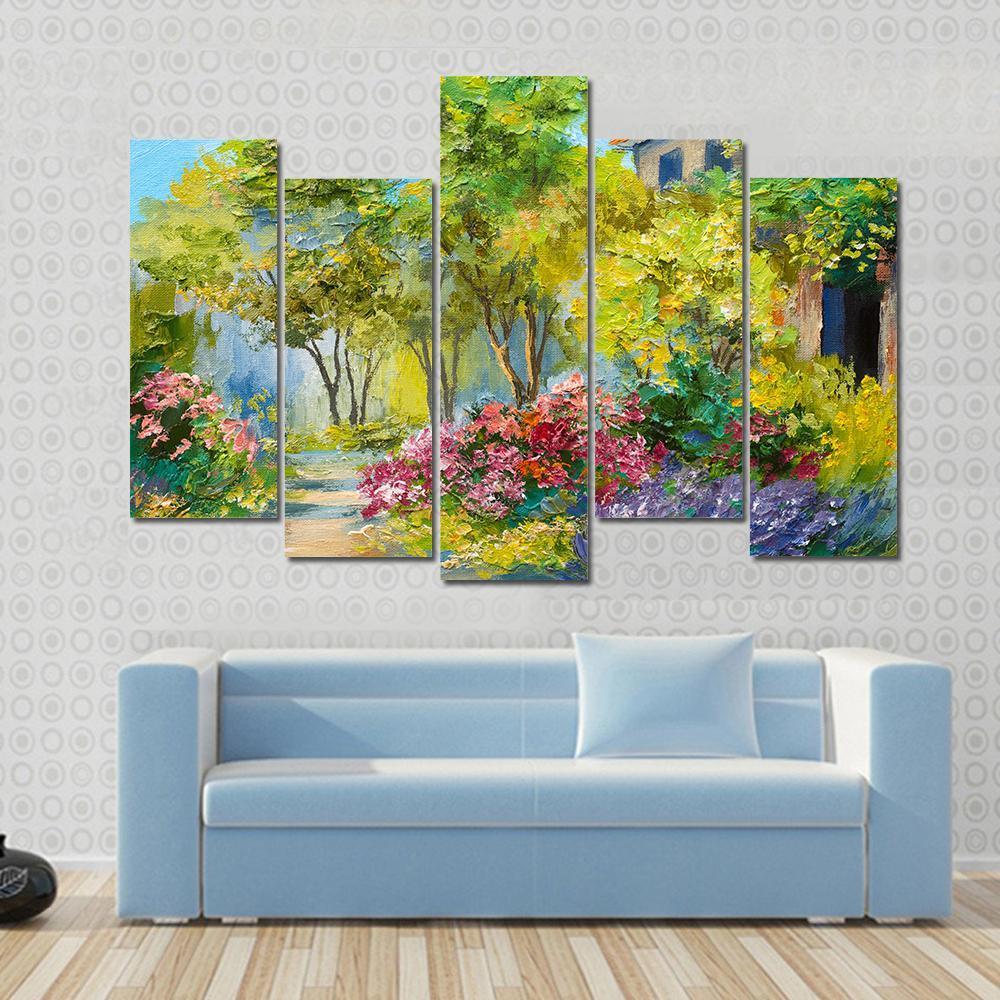 House In Summer Forest Canvas Wall Art-5 Pop-Gallery Wrap-47" x 32"-Tiaracle