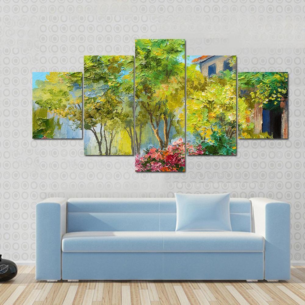 House In Summer Forest Canvas Wall Art-5 Star-Gallery Wrap-62" x 32"-Tiaracle