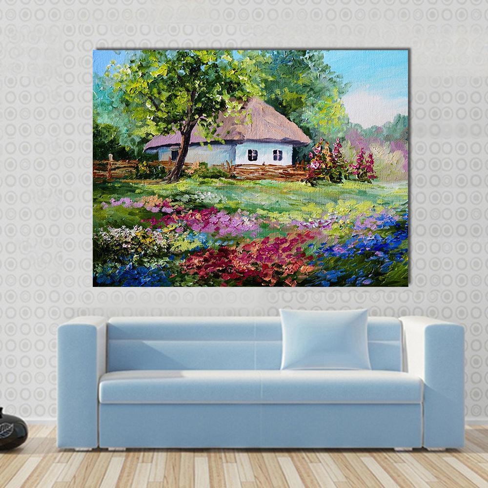 House In Village Canvas Wall Art-1 Piece-Gallery Wrap-48" x 32"-Tiaracle