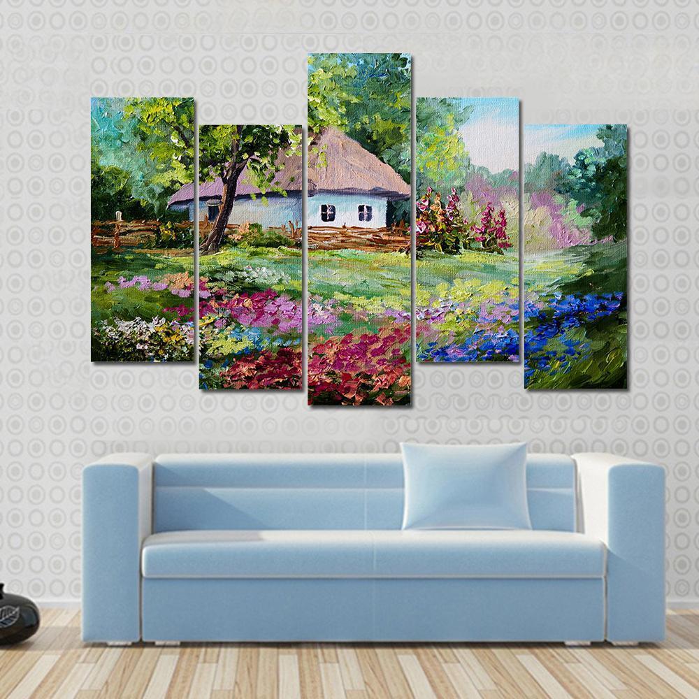 House In Village Canvas Wall Art-5 Pop-Gallery Wrap-47" x 32"-Tiaracle