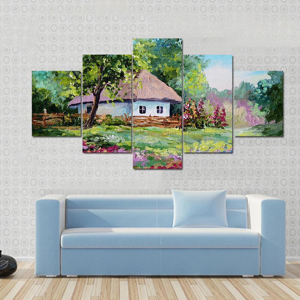 House In Village Canvas Wall Art-5 Star-Gallery Wrap-62" x 32"-Tiaracle