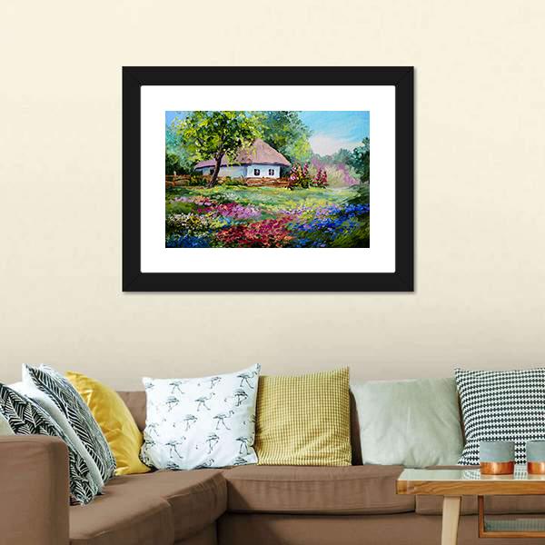 House In Village Canvas Wall Art-1 Piece-Framed Print-20" x 16"-Tiaracle