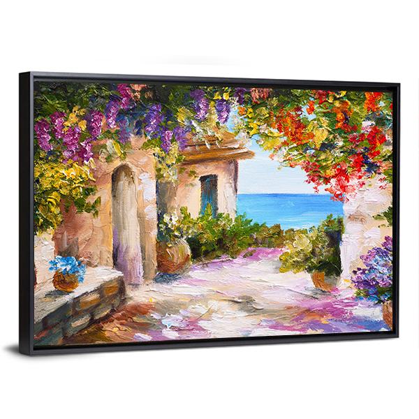 House Near Sea Canvas Wall Art-3 Horizontal-Gallery Wrap-25" x 16"-Tiaracle