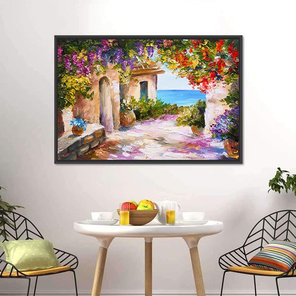 House Near Sea Canvas Wall Art-3 Horizontal-Gallery Wrap-25" x 16"-Tiaracle