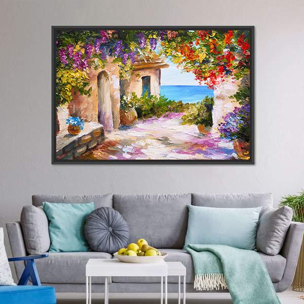 House Near Sea Canvas Wall Art-3 Horizontal-Gallery Wrap-25" x 16"-Tiaracle