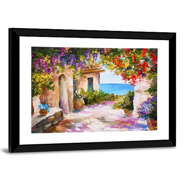 House Near Sea Canvas Wall Art-3 Horizontal-Gallery Wrap-25" x 16"-Tiaracle