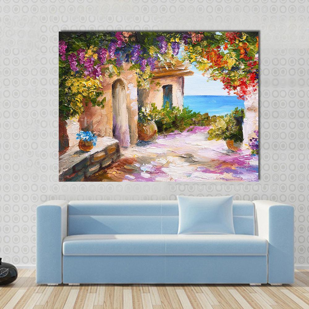 House Near Sea Canvas Wall Art-1 Piece-Gallery Wrap-48" x 32"-Tiaracle