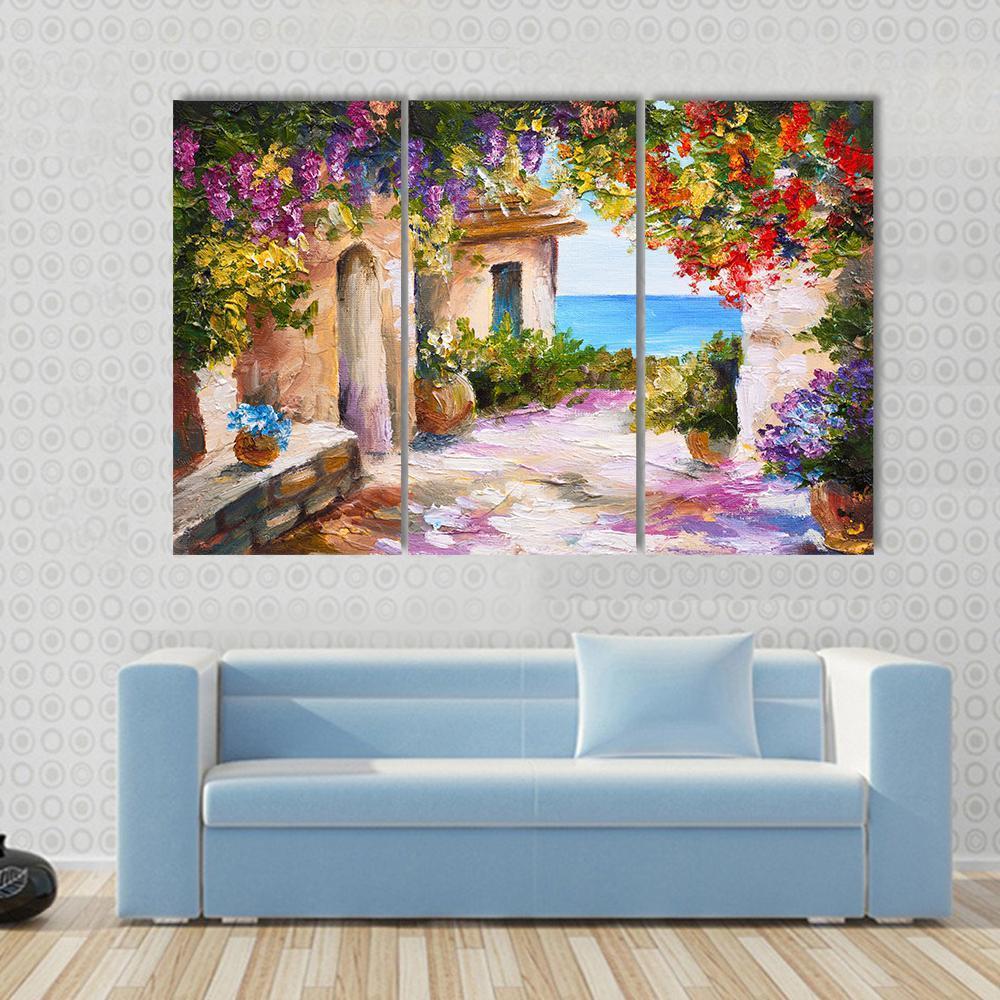 House Near Sea Canvas Wall Art-3 Horizontal-Gallery Wrap-37" x 24"-Tiaracle