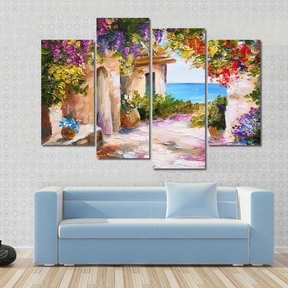 House Near Sea Canvas Wall Art-4 Pop-Gallery Wrap-50" x 32"-Tiaracle