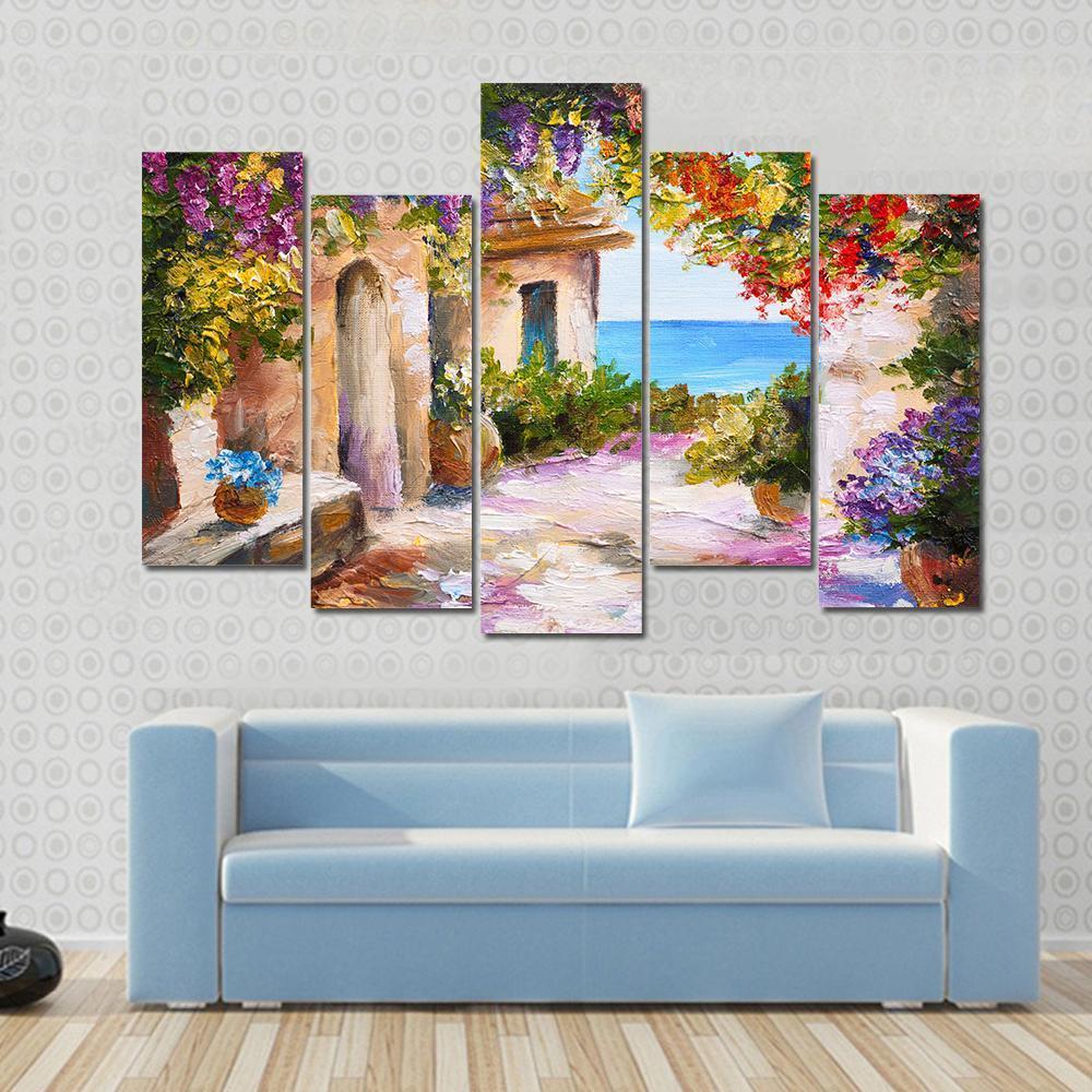 House Near Sea Canvas Wall Art-5 Pop-Gallery Wrap-47" x 32"-Tiaracle