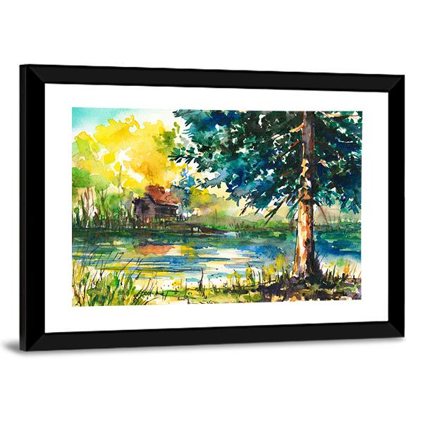 House Near The Lake Canvas Wall Art-3 Horizontal-Gallery Wrap-25" x 16"-Tiaracle