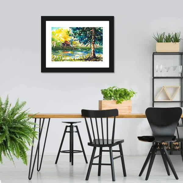 House Near The Lake Canvas Wall Art-3 Horizontal-Gallery Wrap-25" x 16"-Tiaracle