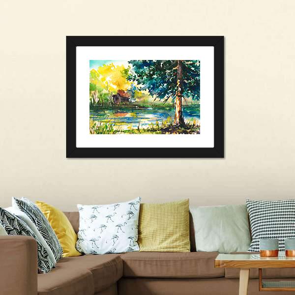 House Near The Lake Canvas Wall Art-3 Horizontal-Gallery Wrap-25" x 16"-Tiaracle