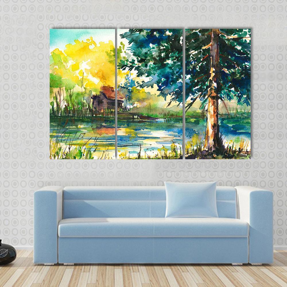 House Near The Lake Canvas Wall Art-3 Horizontal-Gallery Wrap-37" x 24"-Tiaracle