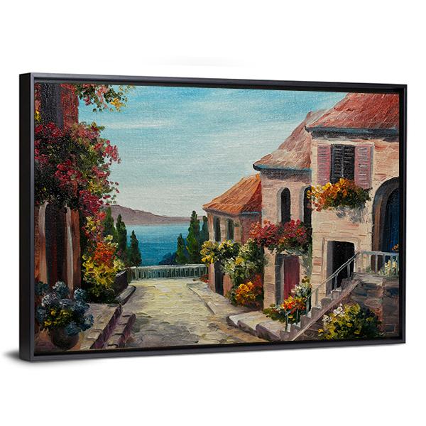 House Near The Sea Europe Canvas Wall Art-3 Horizontal-Gallery Wrap-25" x 16"-Tiaracle