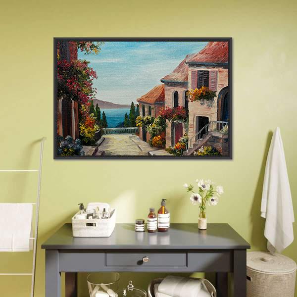 House Near The Sea Europe Canvas Wall Art-1 Piece-Floating Frame-24" x 16"-Tiaracle