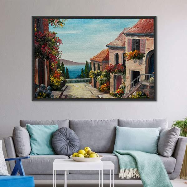 House Near The Sea Europe Canvas Wall Art-3 Horizontal-Gallery Wrap-25" x 16"-Tiaracle