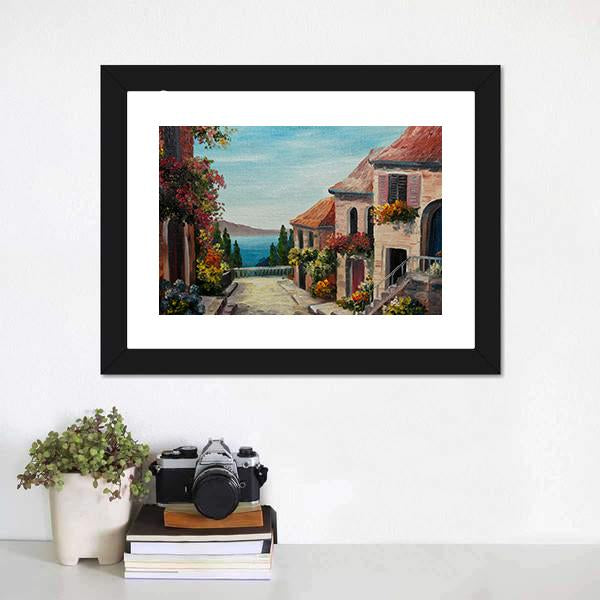 House Near The Sea Europe Canvas Wall Art-1 Piece-Framed Print-20" x 16"-Tiaracle