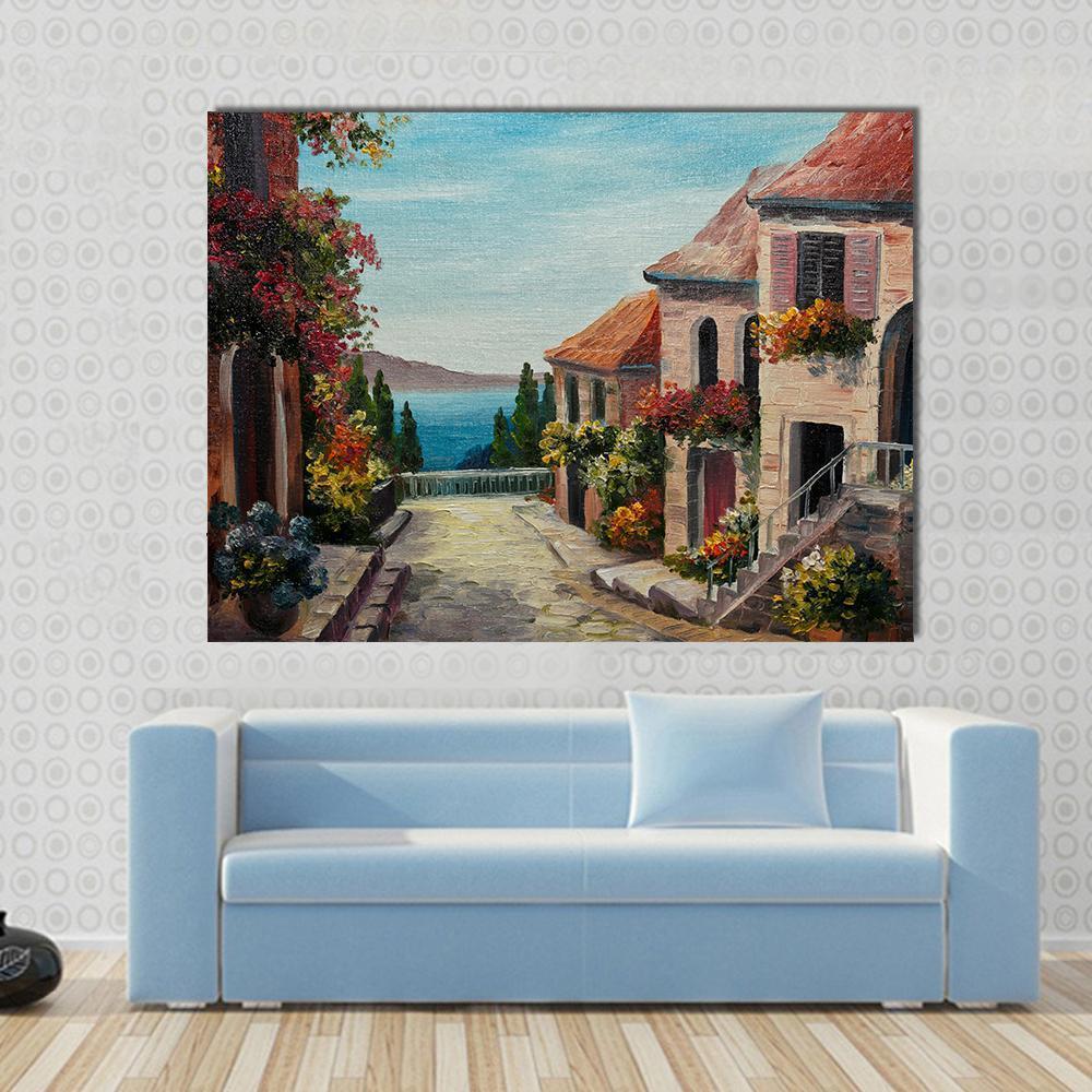 House Near The Sea Europe Canvas Wall Art-1 Piece-Gallery Wrap-48" x 32"-Tiaracle