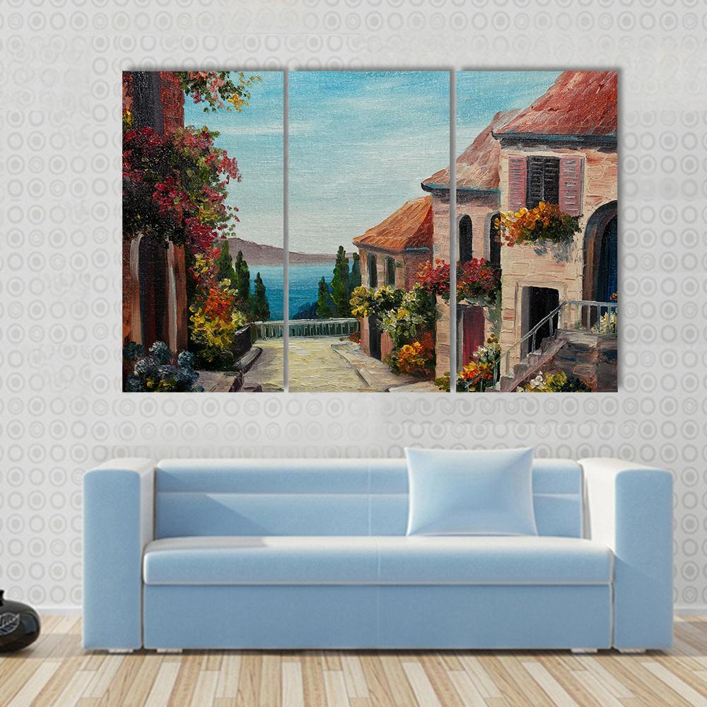 House Near The Sea Europe Canvas Wall Art-3 Horizontal-Gallery Wrap-37" x 24"-Tiaracle