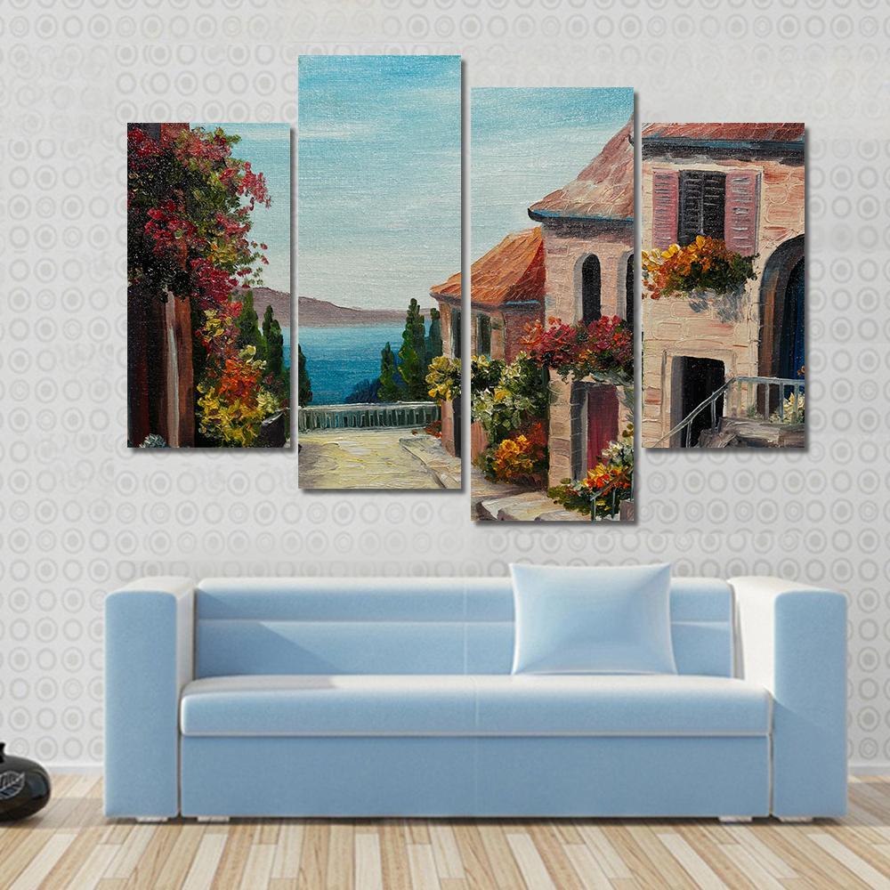 House Near The Sea Europe Canvas Wall Art-4 Pop-Gallery Wrap-50" x 32"-Tiaracle