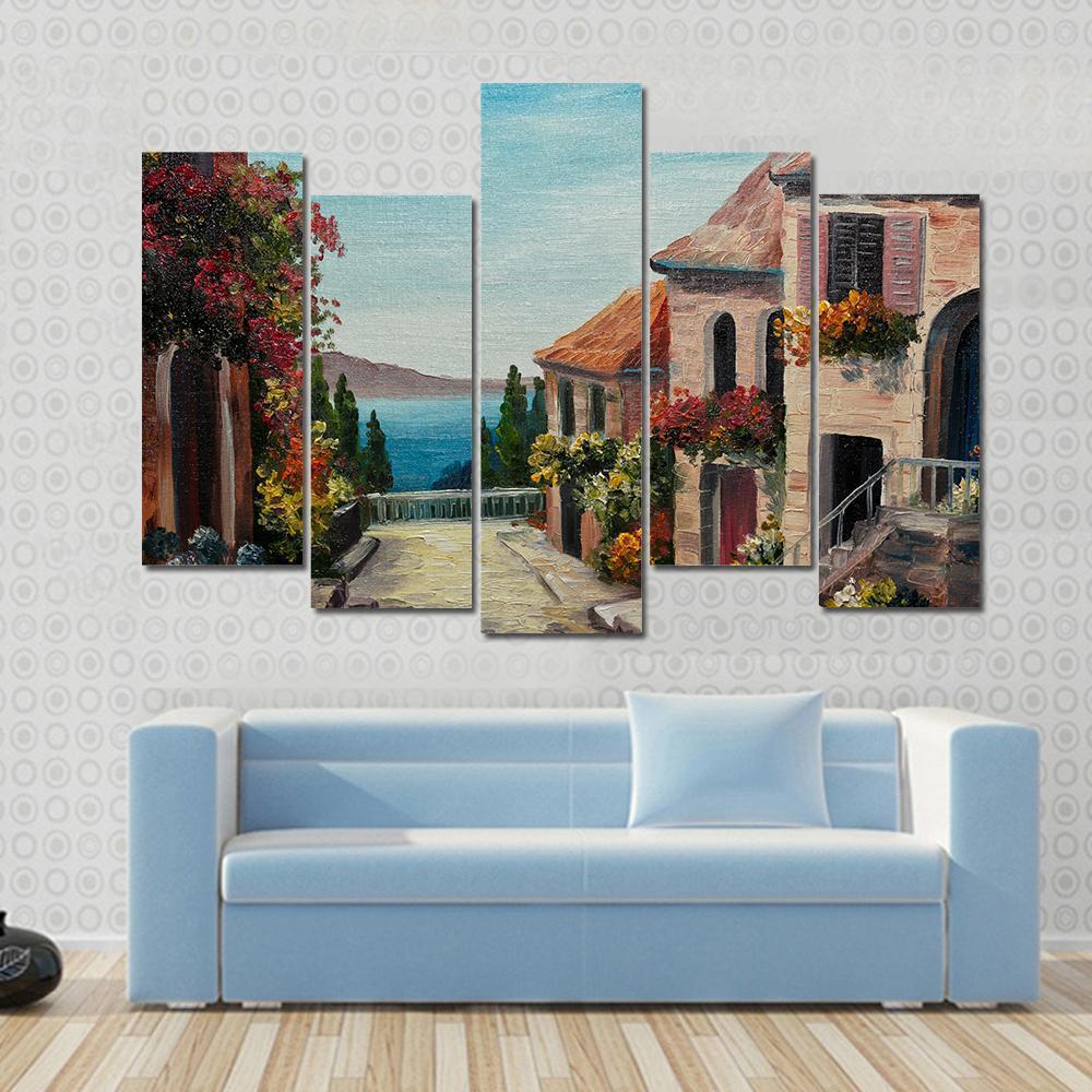 House Near The Sea Europe Canvas Wall Art-5 Pop-Gallery Wrap-47" x 32"-Tiaracle