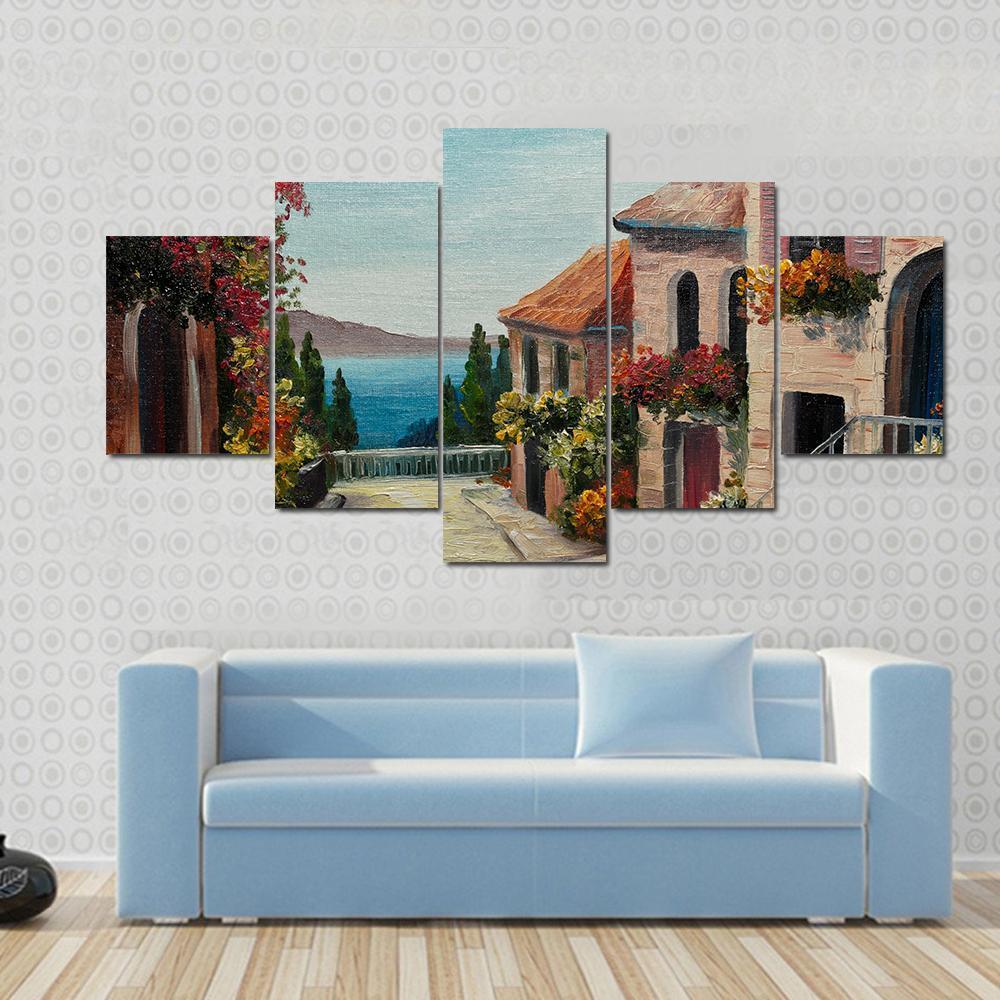 House Near The Sea Europe Canvas Wall Art-5 Star-Gallery Wrap-62" x 32"-Tiaracle