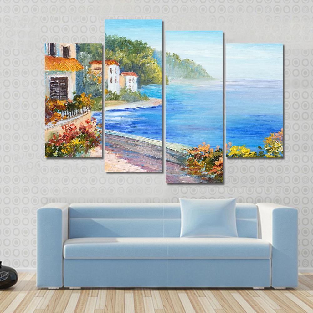 House Near The Sea Canvas Wall Art-4 Pop-Gallery Wrap-50" x 32"-Tiaracle