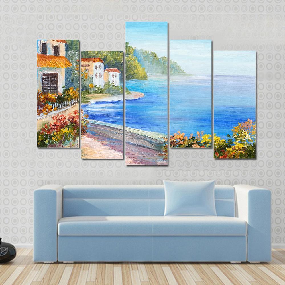 House Near The Sea Canvas Wall Art-5 Pop-Gallery Wrap-47" x 32"-Tiaracle